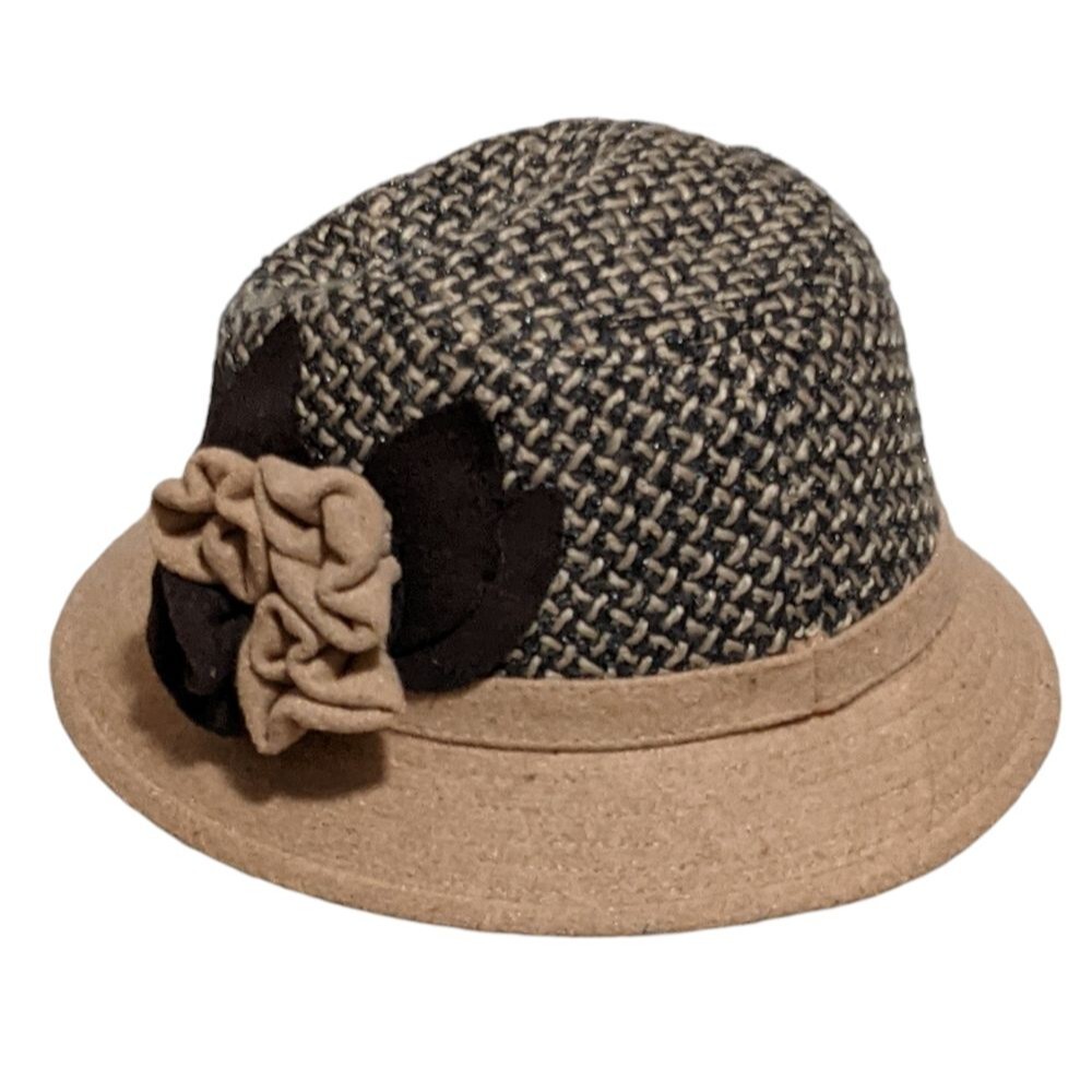 Toffee Apple tweed like fedora hat side flower OS